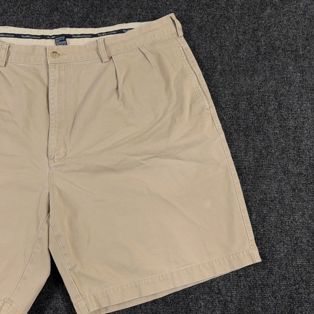 Polo Ralph Lauren Chino Shorts Pleated Cotton Twill 42 Khaki Tan Mens Casual‎